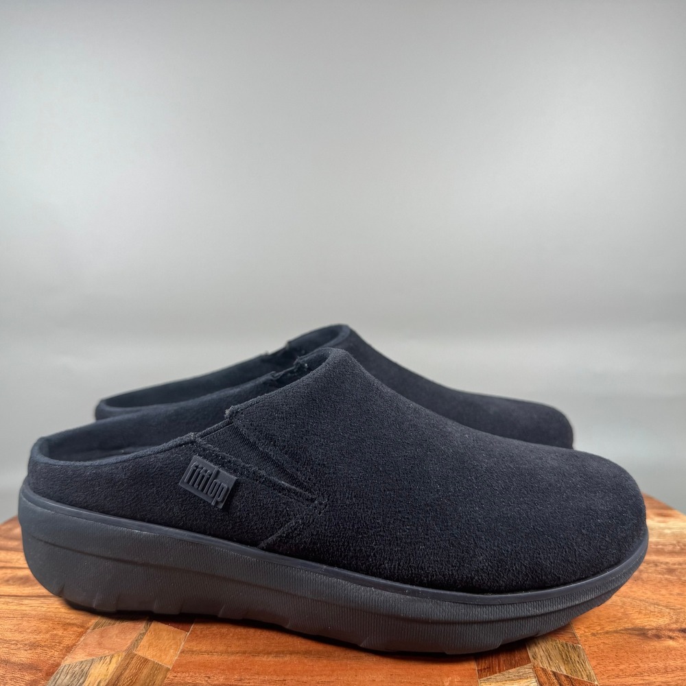 FitFlop Shuv Black Suede Microwobbleboard Mules Clogs Womens US 6 EUR 37